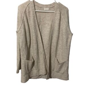 Caslon Off White Cream Waffle Knit Open Front Cardigan w/Pockets